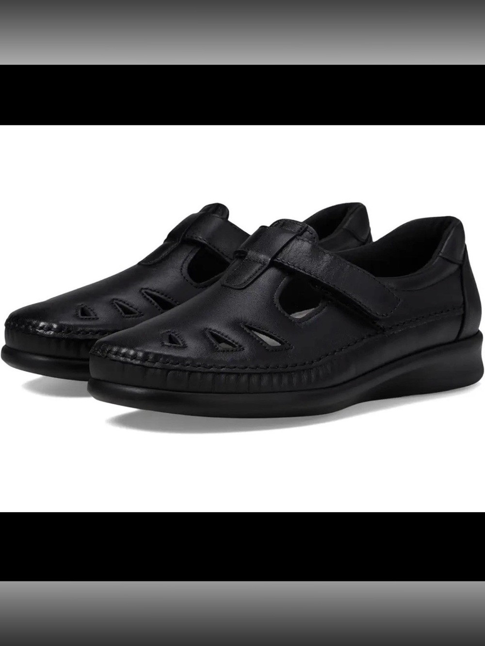 New SAS Women Roamer TStrap Comfort Loafer Leather Black 9.5 S Slim